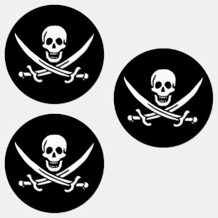 Wit, Piratenvlag Calico Jack, Schedel & Sabel Labels
