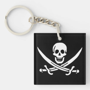 Wit, Piratenvlag Calico Jack, Schedel & Sabel Sleutelhanger