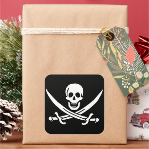 Wit, Piratenvlag Calico Jack, Schedel & Sabel Vierkante Sticker