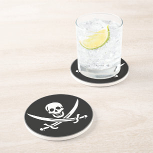 Wit, Piratenvlag Calico Jack, Schedel & Sabel Zandsteen Onderzetter