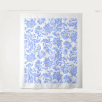 Wit poederblauw  floraal damast patroon
