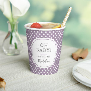 Wit Polka Dot Pattern Oh Baby shower Dusty Lila Papieren Bekers