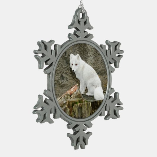 Wit-poolse kerstboomschildpad tin sneeuwvlok ornament (Links)