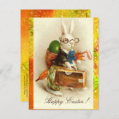 WIT-RABBIT MET EENVOUDIGERE EGG FEESTDAGENKAART (Voorkant / Achterkant)