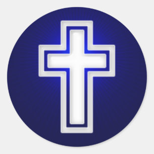 Wit Religieus Kruis   CHRISTELIJK Ronde Sticker