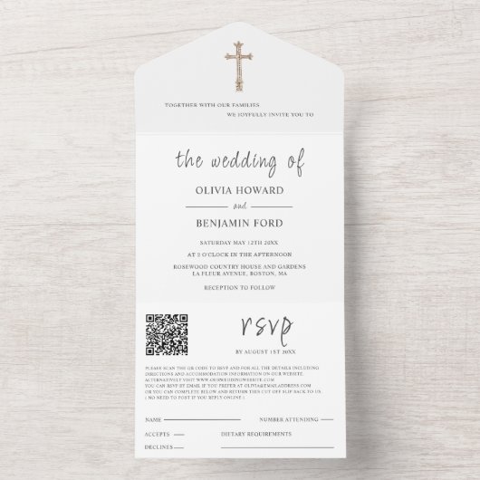 Wit Religieus | QR-code bruiloft All In One Uitnodiging (Binnen)