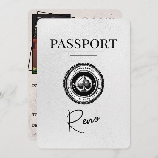 Wit Reno paspoort Bewaar de datum Save The Date (Voorkant / Achterkant)