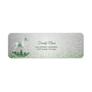 Wit Rocking Paard Groen Kerstmis Retouradres Etiket