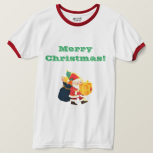 Wit/Rode Vrolijk Kerstmis Gewenst Gedrukt Ringer T-shirt
