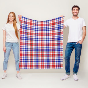 Wit Rood Blauw Geruit Schotse Ruit Ontwerp Fleece Deken