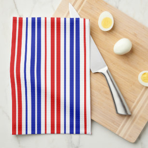 Wit Rood Blauw Strepen Patroon Theedoek