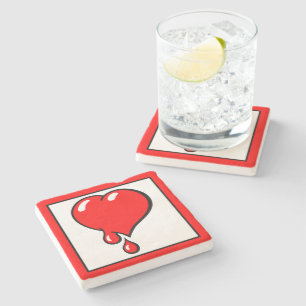 Wit Rood Bloedend Hart Liberale Pop Art Stenen Onderzetter