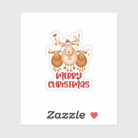 Wit Rood Bruin Leuk Rendier Vrolijk Kerstfeest Sticker (Vel)