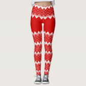 Wit & Rood Chevron Patroon Leggings (Voorkant)