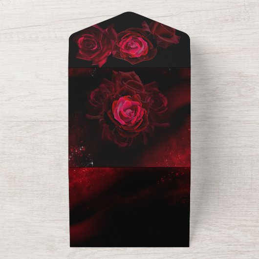 Wit Rood en Zwart Bruiloften Thema All In One Uitnodiging (Buitenkant)