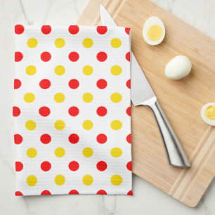 Wit Rood Geel Stippen Design Theedoek