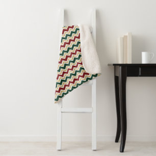 Wit Rood Groen Beige Chevron Patroon Sherpa Deken