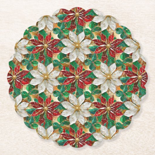 Wit rood groen goud poinsettia kartonnen onderzetters (Voorkant)