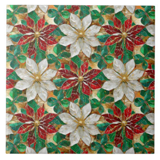 Wit rood groen goud poinsettia tegeltje