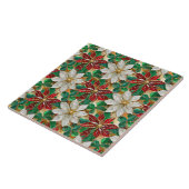 Wit rood groen goud poinsettia tegeltje (Zijkant)