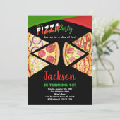 Wit Rood Groen Pizza Verjaardag Uitnodigingen (Staand voorkant)