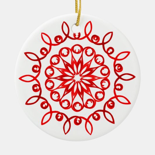 Wit Rood Mooie Sierlijke Traditionele Kerstmis Keramisch Ornament (Voorkant)
