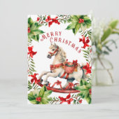 Wit Rood  Rocking Horse Christmas Kaart (Staand voorkant)