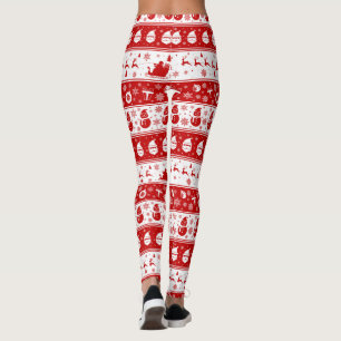 Wit & Rood Santa Gezicht en Sneeuwmanpatroon Volle Leggings