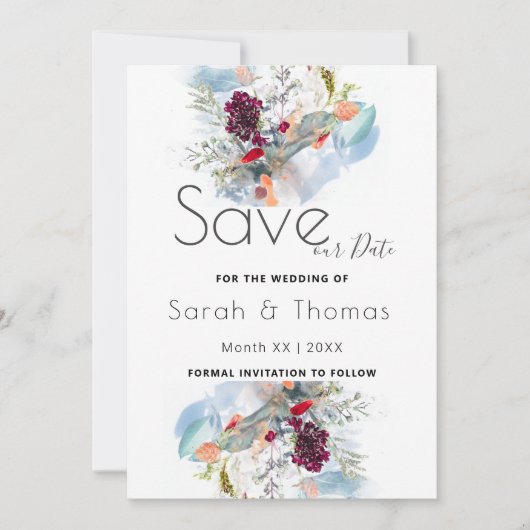 WIT ROOD & SINAASAPPEL BLOEMELEGANT SAVE OUR DATE AANKONDIGING (Voorkant)