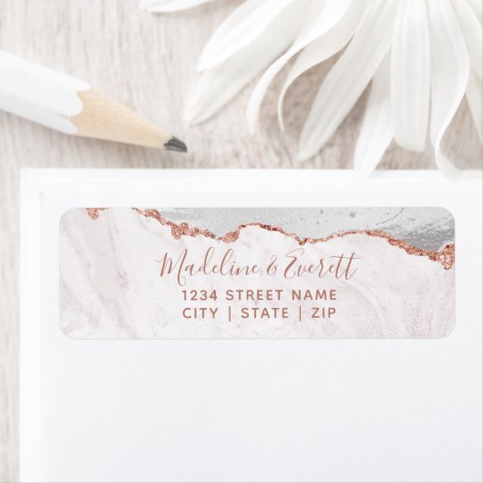 Wit & Roos Gold Agaat Bruiloft Retouradres Etiket (Insitu)