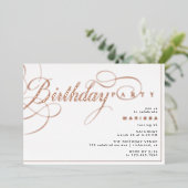 Wit & Roos Goud Modern Glam Kalligrafie Verjaardag Folie Uitnodiging (Staand Voorkant)