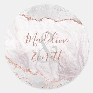 Wit & Roos Gouden Agaat Marmer Monogram Bruiloft Ronde Sticker