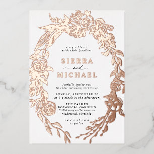 Wit & Roos Gouden Bloemen   Elegant Tuin Bruiloft Folie Uitnodiging