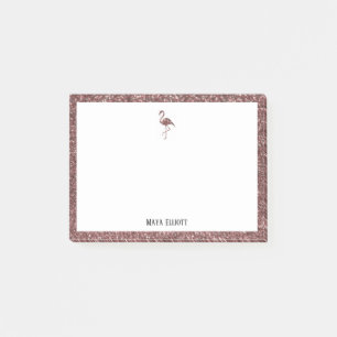 Wit & Roos Gouden Glitter Flamingo, Rand w / Naam Post-it® Notes