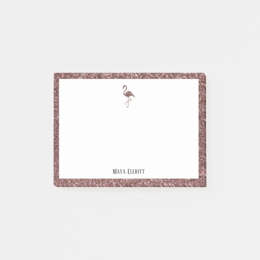 Wit & Roos Gouden Glitter Flamingo, Rand w / Naam Post-it® Notes (Voorkant)