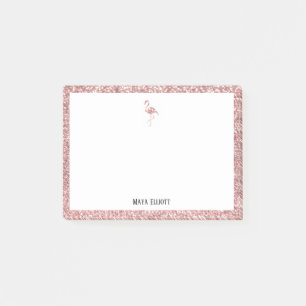 Wit & Roos Gouden Glitter Flamingo, Rand w / Naam Post-it® Notes
