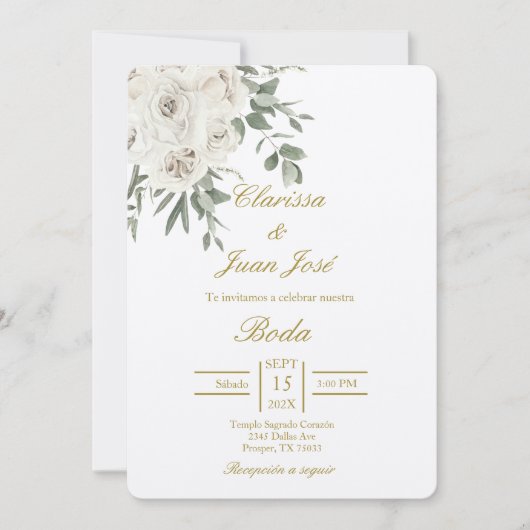 Wit Rose beige bruiloft uitnodiging (Voorkant)