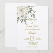 Wit Rose beige bruiloft uitnodiging (Voorkant / Achterkant)