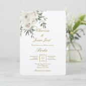 Wit Rose beige bruiloft uitnodiging (Staand voorkant)