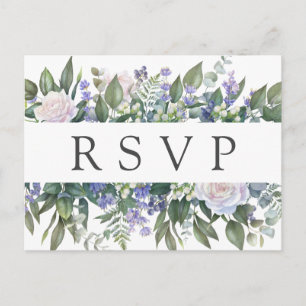 Wit Rose Blauw Bloemen Bruiloft RSVP Briefkaart