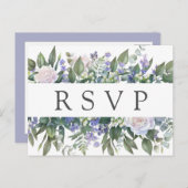 Wit Rose Blauw Bloemen Bruiloft RSVP Briefkaart (Voorkant / Achterkant)