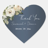 Wit Rose Boeket Boho Dusty Blue Bruiloft Hart Sticker (Voorkant)