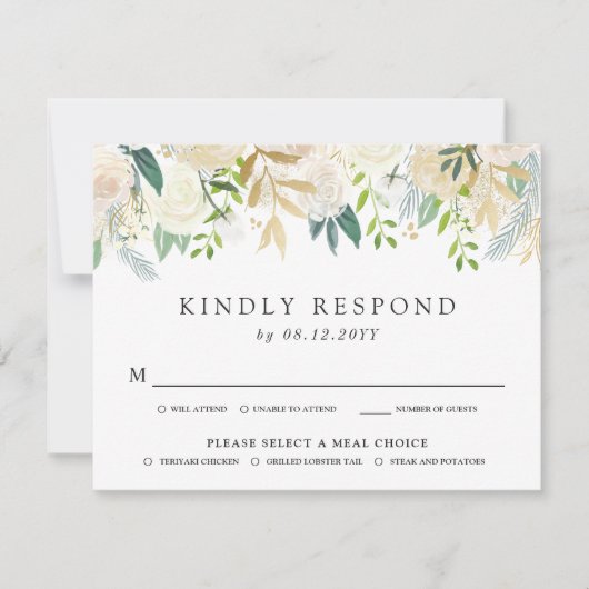 Wit Rose Boeket | Gestreepte RSVP Kaartje (Voorkant)