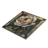 Wit Rose Glas in lood Mozaïek Tegeltje (Zijkant)