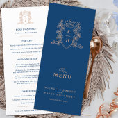 Wit rose goud blauw kroon kuif monogram bruiloft menu