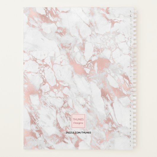 Wit rose goud marmer monogram initiaal planner (Achterkant)