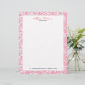 Wit & Roze Damaskepatroon Gepersonaliseerd Briefhoofd (Staand voorkant)