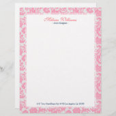 Wit & Roze Damaskepatroon Gepersonaliseerd Briefhoofd (Voorkant / Achterkant)