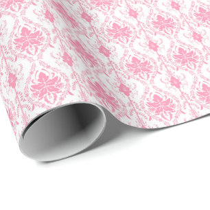 Wit roze damast patroon cadeaupapier