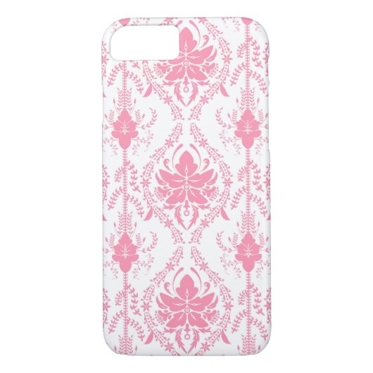 Wit roze damast patroon Case-Mate iPhone case (Achterkant)